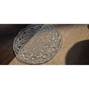Vintage Clear Pressed Glass Starburst Pattern Round Dessert Appetizer Plate 6in